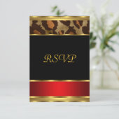 RSVP Birthday Party Gold Black Red Leopard Kaart (Staand voorkant)