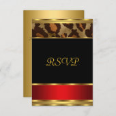 RSVP Birthday Party Gold Black Red Leopard Kaart (Voorkant / Achterkant)