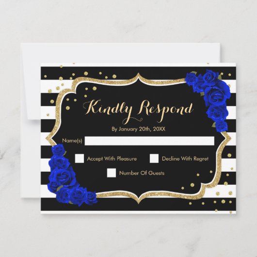 RSVP Birthday Party - Gold Black Royal Blue Card Kaart (Voorkant)