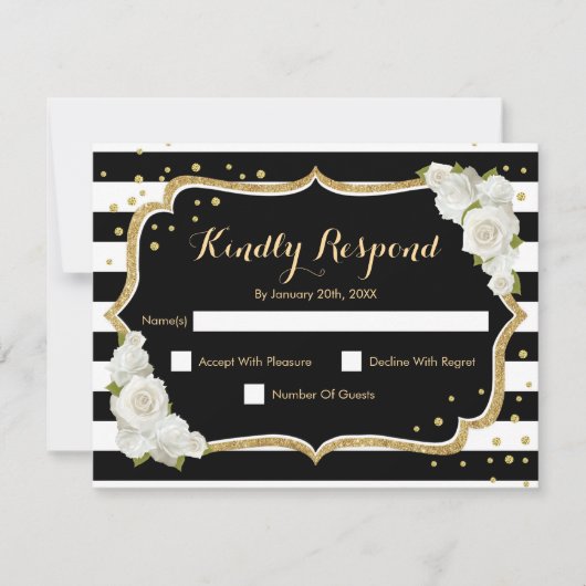 RSVP Birthday Party - Gold Black White Card Kaart (Voorkant)