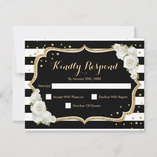 RSVP Birthday Party - Gold Black White Card Kaart (Voorkant)