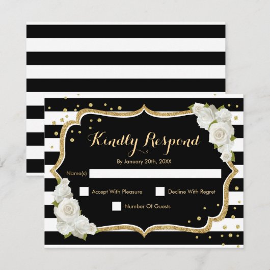RSVP Birthday Party - Gold Black White Card Kaart (Voorkant / Achterkant)