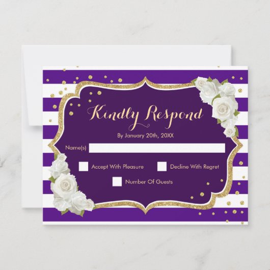 RSVP Birthday Party - Paarse Gold Card Kaart (Voorkant)