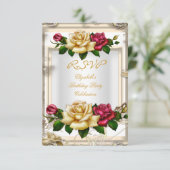 RSVP Birthday Party Rozen White Gold Red Cream Kaart (Staand voorkant)