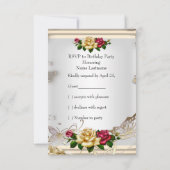 RSVP Birthday Party Rozen White Gold Red Cream Kaart (Achterkant)