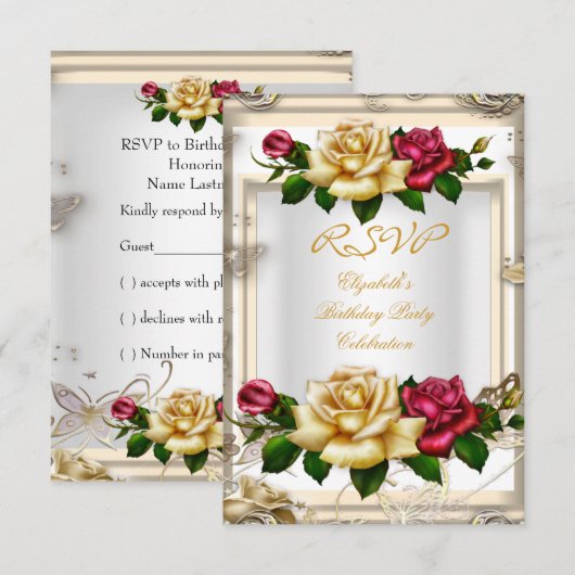 RSVP Birthday Party Rozen White Gold Red Cream Kaart