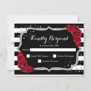 RSVP Birthday Party - Silver Black Red Card Kaart