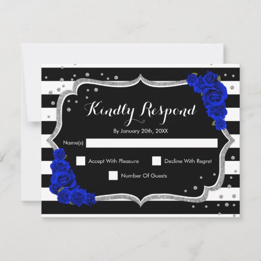 RSVP Birthday Party - Silver Black Royal Blue Card Kaart (Voorkant)
