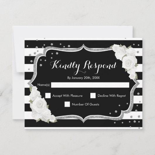 RSVP Birthday Party - Silver Black White Card Kaart (Voorkant)