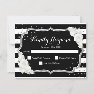 RSVP Birthday Party - Silver Black White Card Kaart
