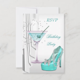 RSVP Birthday Party White Blauwgroen Martini Pearl Kaart