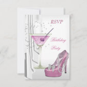 RSVP Birthday Party White Pink Martini Pearl Shoe Kaart (Voorkant)