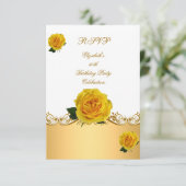 RSVP Birthday Party White Yellow Gold Rozen Kaart (Staand voorkant)