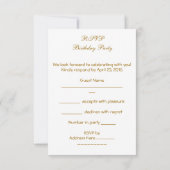 RSVP Birthday Party White Yellow Gold Rozen Kaart (Achterkant)