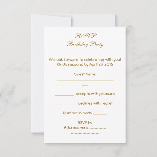 RSVP Birthday Party White Yellow Gold Rozen Kaart (Achterkant)