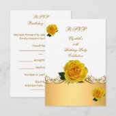 RSVP Birthday Party White Yellow Gold Rozen Kaart (Voorkant / Achterkant)
