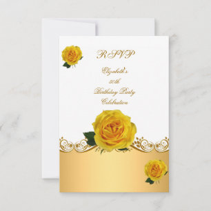 RSVP Birthday Party White Yellow Gold Rozen Kaart