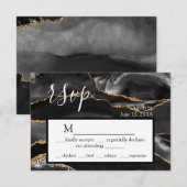 RSVP Black Agate Formeel Gouden Glitter Responskaa Kaartje (Voorkant / Achterkant)