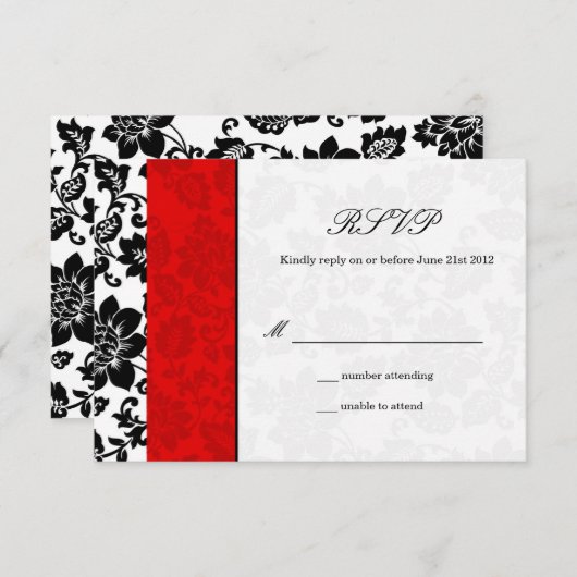 RSVP Black and Red Damask Wedding RSVP (Voorkant / Achterkant)