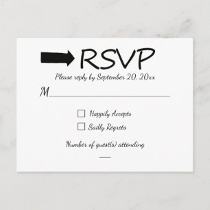 RSVP Black and White Arrow Wedding / Party Uitnodiging Briefkaart