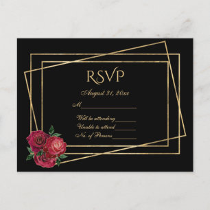 RSVP Black en Gold met diepe rode Rozen Briefkaart