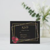 RSVP Black en Gold met diepe rode Rozen Briefkaart (Staand voorkant)