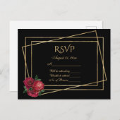 RSVP Black en Gold met diepe rode Rozen Briefkaart (Voorkant / Achterkant)