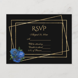 RSVP Black en Gold met Royal Blue Glam-Rozen Briefkaart