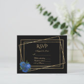 RSVP Black en Gold met Royal Blue Glam-Rozen Briefkaart (Staand voorkant)