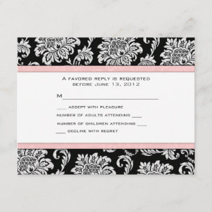 RSVP Black en Light Pink Damask Kaartje