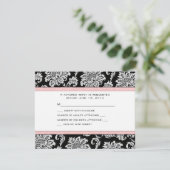 RSVP Black en Light Pink Damask Kaartje (Staand voorkant)