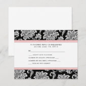RSVP Black en Light Pink Damask Kaartje (Voorkant / Achterkant)