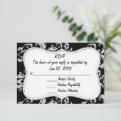 RSVP Black en Silver Damask Kaartje (Staand voorkant)