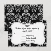 RSVP Black en Silver Damask Kaartje (Voorkant / Achterkant)