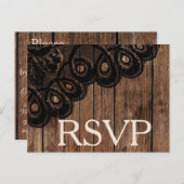 RSVP Black Faux Kant en Hout Uitnodiging Briefkaart (Voorkant / Achterkant)