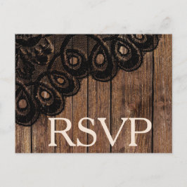 RSVP Black Faux Kant en Hout Uitnodiging Briefkaart