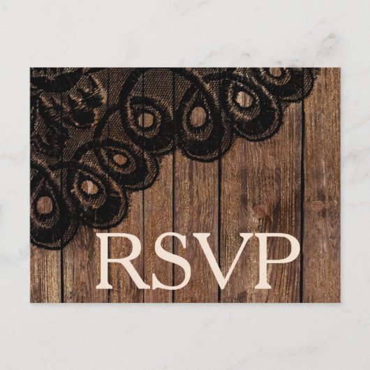 RSVP Black Faux Kant en Hout Uitnodiging Briefkaart (Voorkant)