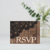 RSVP Black Faux Kant en Hout Uitnodiging Briefkaart (Staand voorkant)