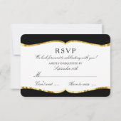 RSVP Black Gold Damask Elegant Wedding Invitation Kaart (Achterkant)