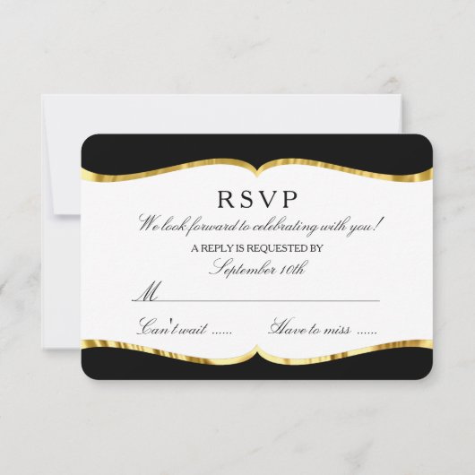 RSVP Black Gold Damask Elegant Wedding Invitation Kaart (Achterkant)