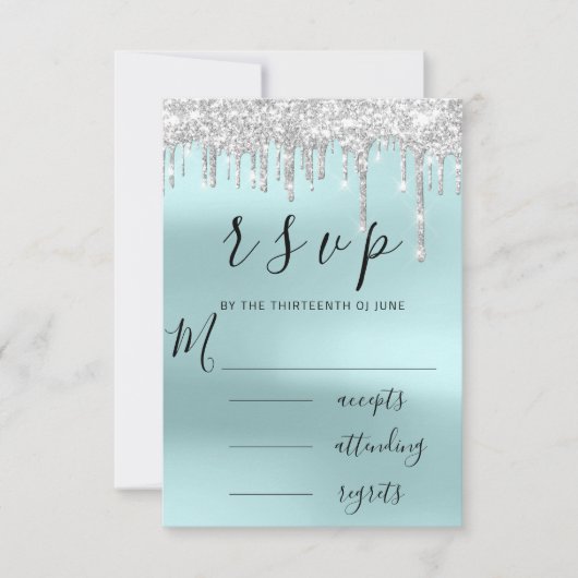 RSVP Black Grey Silver Aqua Drips Weddenschap (Voorkant)