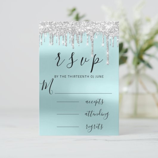 RSVP Black Grey Silver Aqua Drips Weddenschap (Staand voorkant)