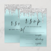 RSVP Black Grey Silver Aqua Drips Weddenschap (Voorkant / Achterkant)