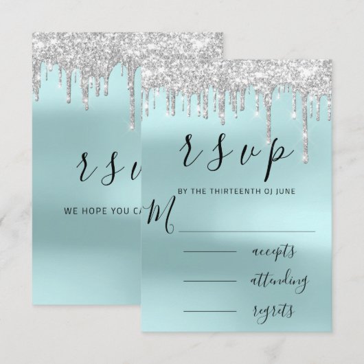 RSVP Black Grey Silver Aqua Drips Weddenschap (Voorkant / Achterkant)