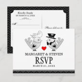 RSVP Black Love Wedding Birds Reply Briefkaart (Voorkant / Achterkant)