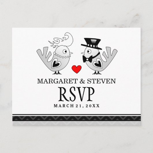 RSVP Black Love Wedding Birds Reply Briefkaart (Voorkant)