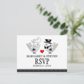 RSVP Black Love Wedding Birds Reply Briefkaart (Staand voorkant)