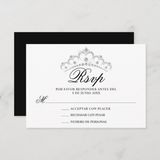 RSVP Black White Spanish Quinceañera Quince (Voorkant / Achterkant)