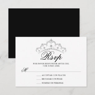 RSVP Black White Spanish Quinceañera Quince Kaartje
