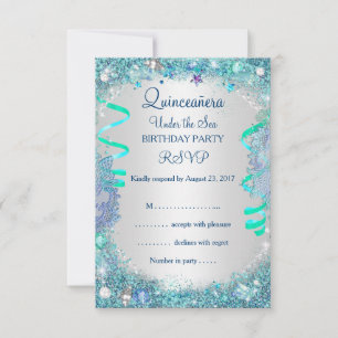 RSVP Blau Onder De Zee Quinceanera 15e Verjaardag Kaartje